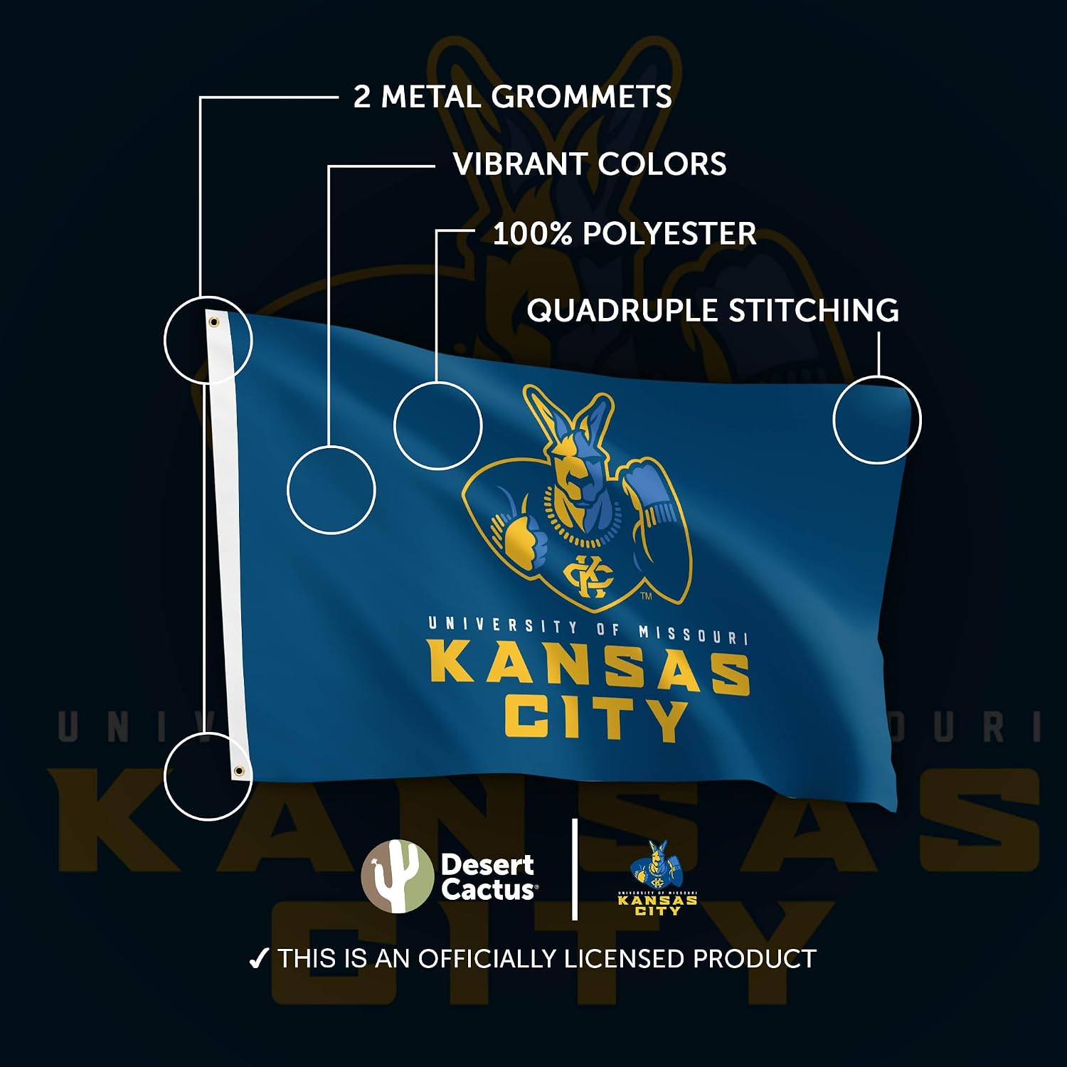 Desert Cactus University of Missouri Kansas City UMKC Flag - 3 x 5 Feet Kangaroos Banner, Indoor/Outdoor Durable Fabric, 100% Polyester Design (Style 1)