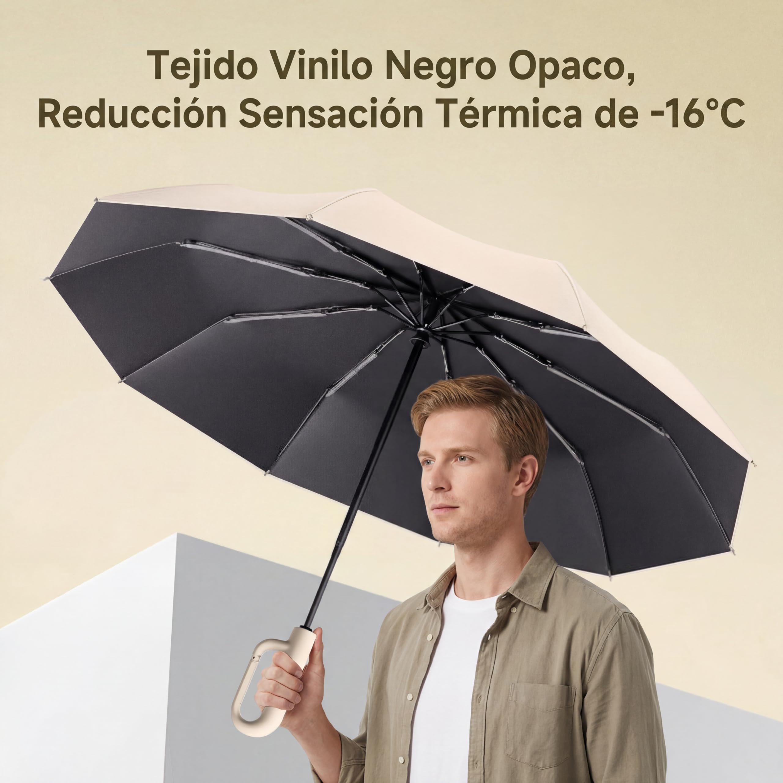 clippy paraguas automático reforzado 10 varillas fibra de vidrio acero resistente al viento impermeable plegable portátil viaje protección UV UPF50+ apertura cierre automático