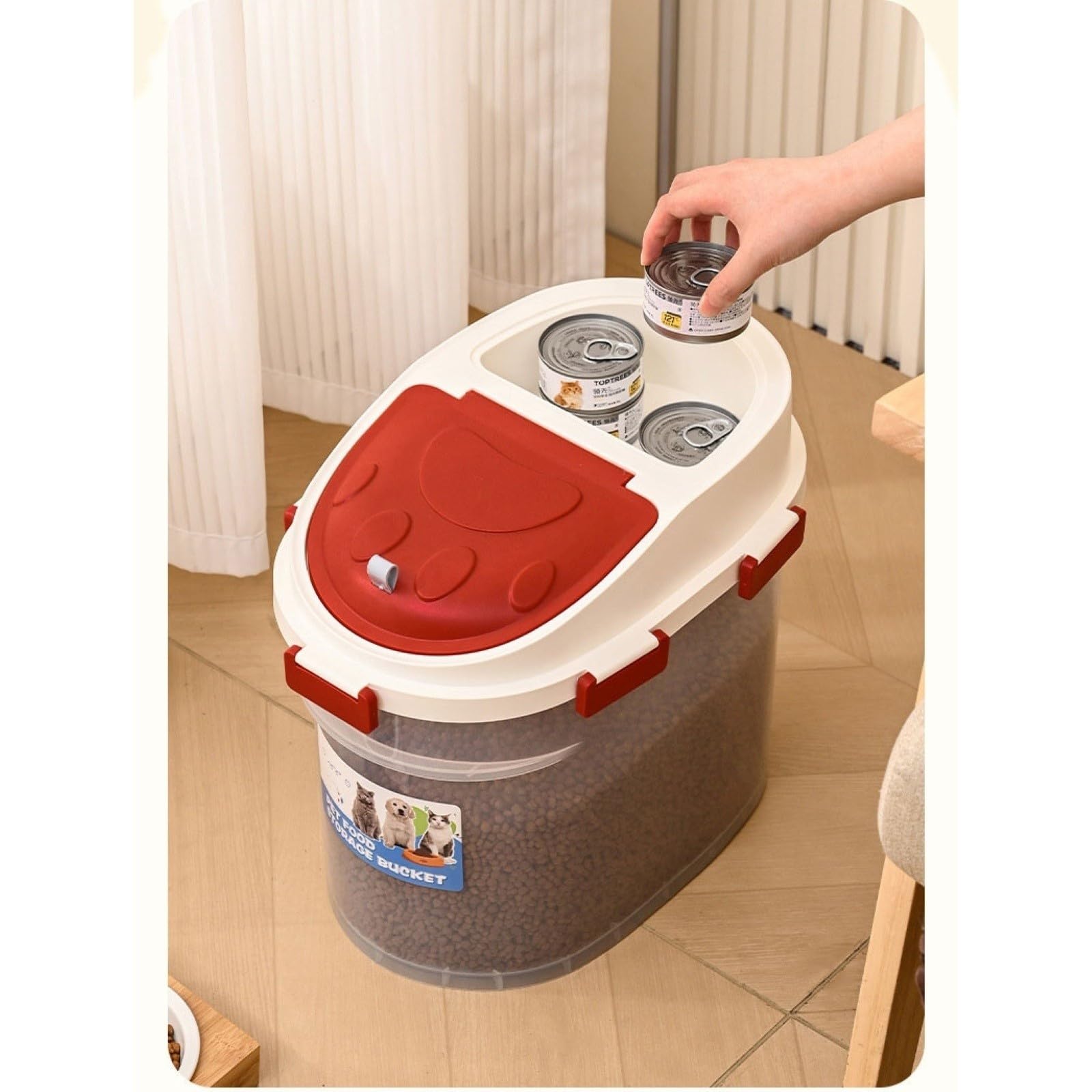 Luftdichter Tierfutterbehälter mit Schaufel, Hundefutter Katzenfutter Box, Feuchtigkeitsfeste Futtertonne mit Rollen, Große Trockenfutter Aufbewahrung(Yellow,Small)