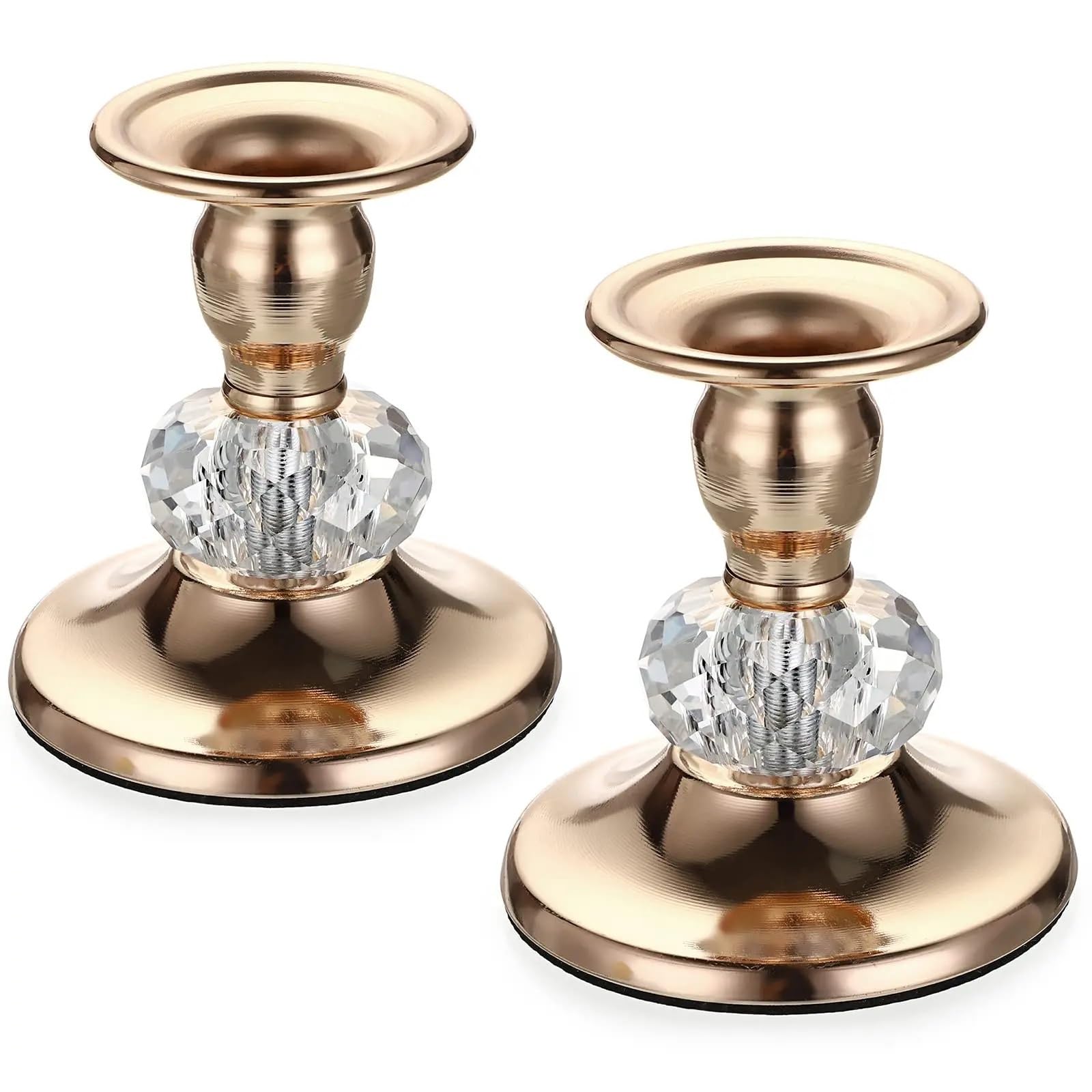 2PCS Gold Metal Taper Candlestick Holders Vintage Brass Candle, Crystal Stands Elegant(Gold)