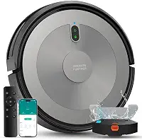 Combo robô aspirador de pó e esfregão com carregamento automático e agendamento e reforço de carpete para pêlos de animais de estimação de piso duro, carpete de pelo de baixa pelagem (preto)