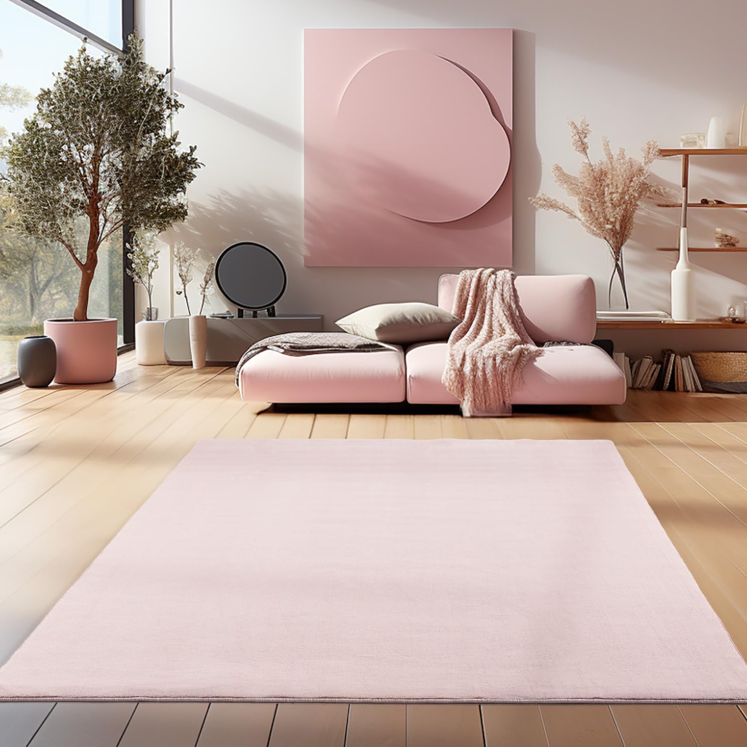 HomebyHome Waschbarer Teppich Kurzflor 160x230 cm Rosa Modern Einfarbig Weich rutschfest Pflegeleicht Maschinenwaschbar für Wohnzimmer Schlafzimmer Esszimmer