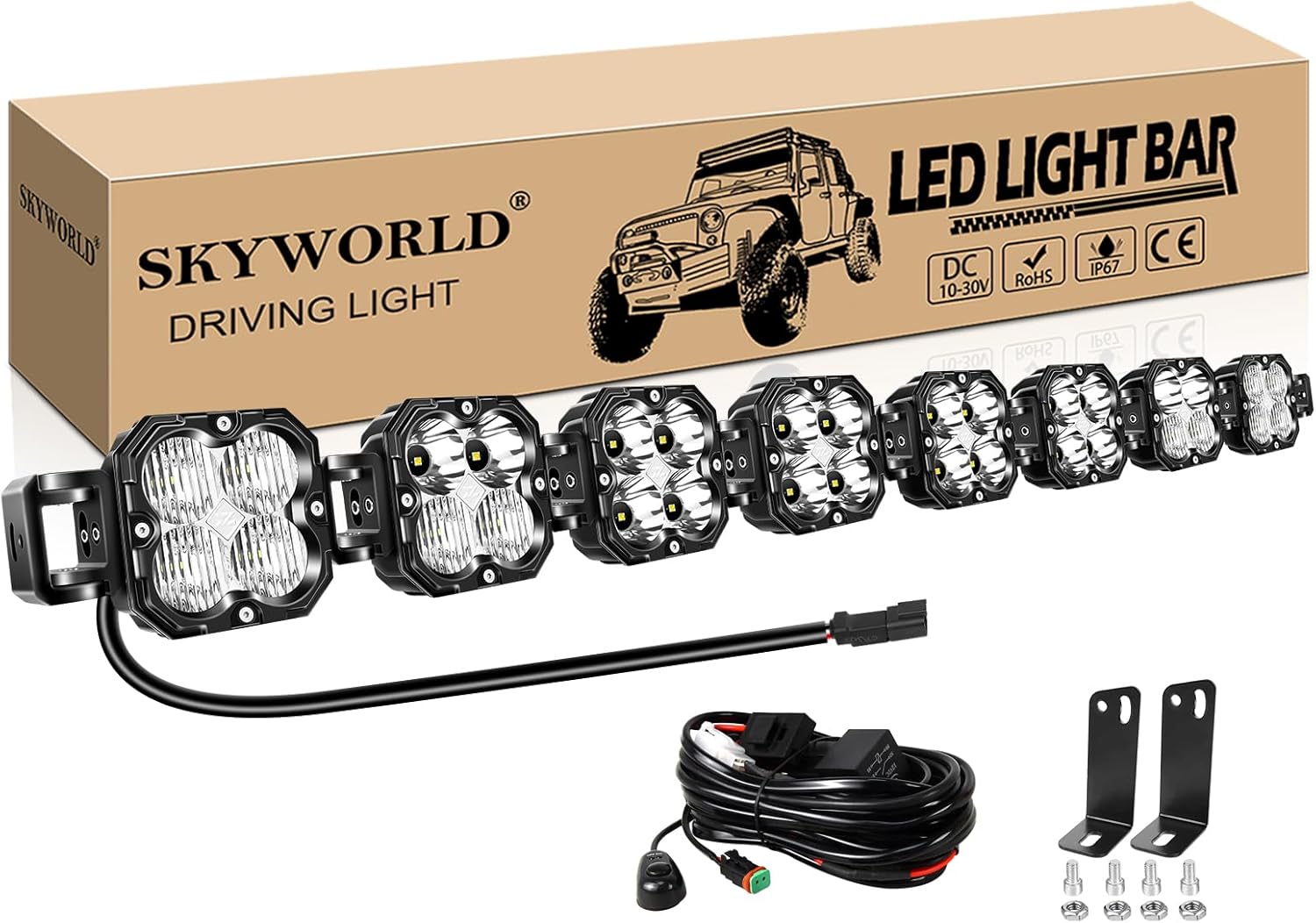 SKYWORLD Linkable Led Light Bar with 12V DT Harness Kit, 52 inch 240W 20000 LM Combo Beam Work Off road Driving Fog Light for 4x4 Car Truck UTE ATV Boat Tractor, 6000K White Waterproof Headlight