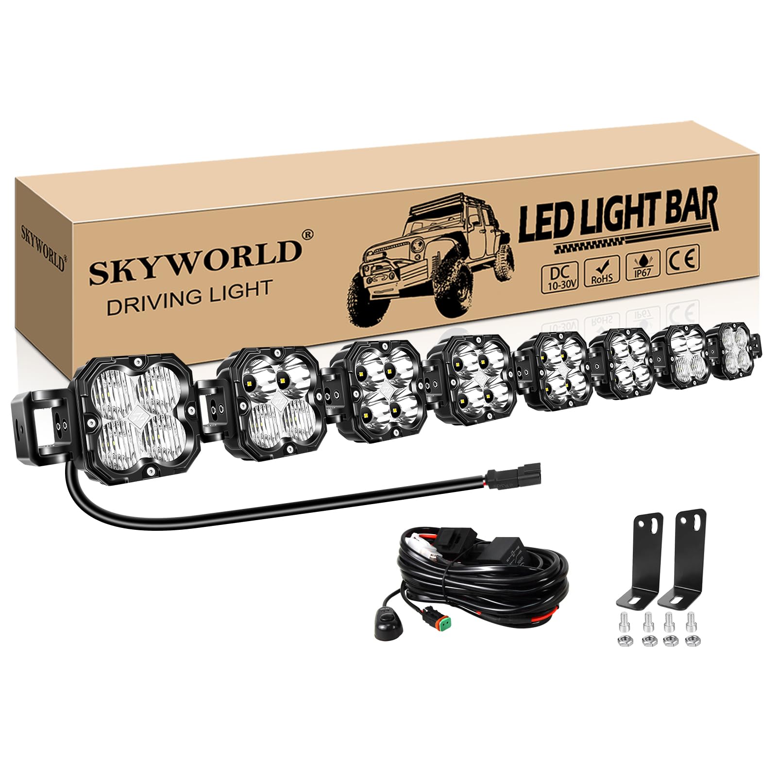 Linkable Led Light Bar with 12V DT Harness Kit, 52 inch 240W 20000 LM Combo Beam Work Off Road Driving Fog Light for 4x4 Car Truck UTE ATV Boat Tractor, 6000K White Waterproof Headlight