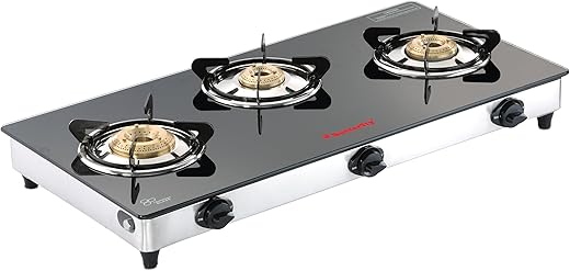 Butterfly Radiant Jumbo 3 Burner Glass Top Gas Stove | Tri-pin Brass Burners | 6mm Toughened Glass | Detachable Spill Tray | Enamel Pan Supports |…