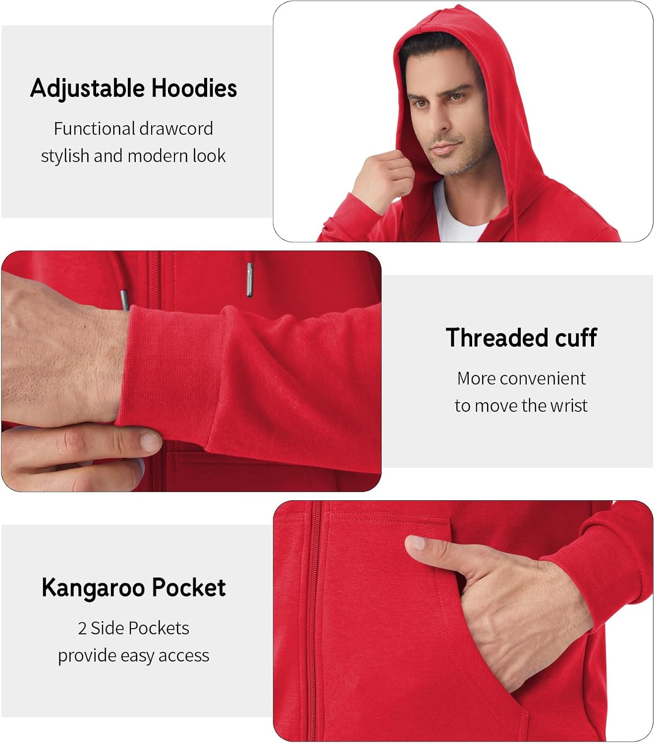 Idtswch Mens Tall Lightweight Hoodies Zip Up Sweatshirt Slim Fit Jacket