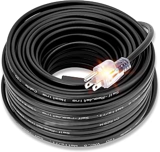 Sejaede 60FT Self-Regulating Roof Gutter Heat Cable 8W/FT - Ice Dam Snow Melting Kit with Clips, 120V LED Plug