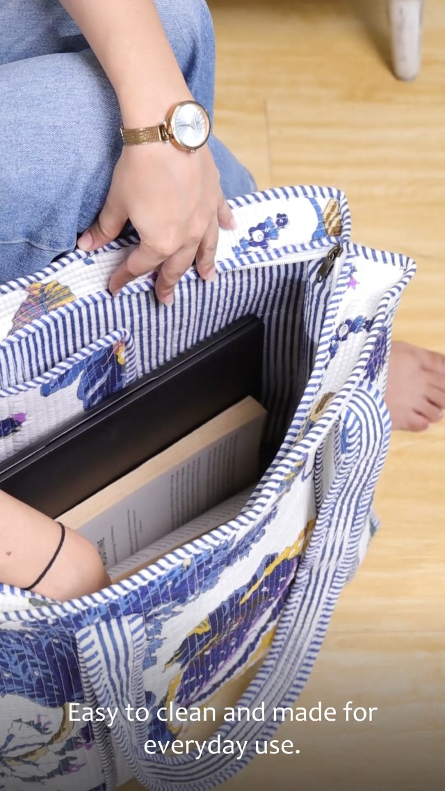 Bolso Tote grande acolchado de algodón 100% para mujer miniatura 7