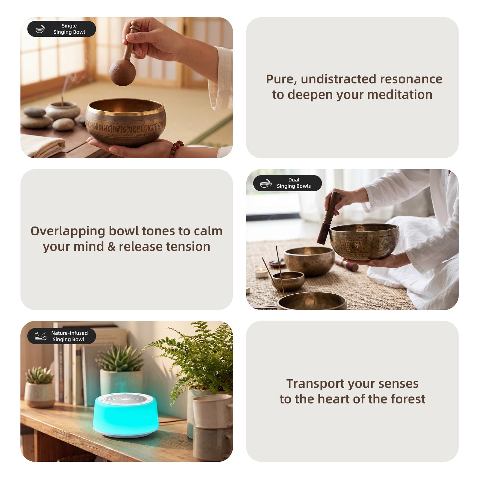 Kipcush Macchina tibetana per campane tibetane – 5 campane sonore per yoga, meditazione, consapevolezza, guarigione, guarigione dei chakra e sollievo dallo stress, timer e funzione di memoria, plug in