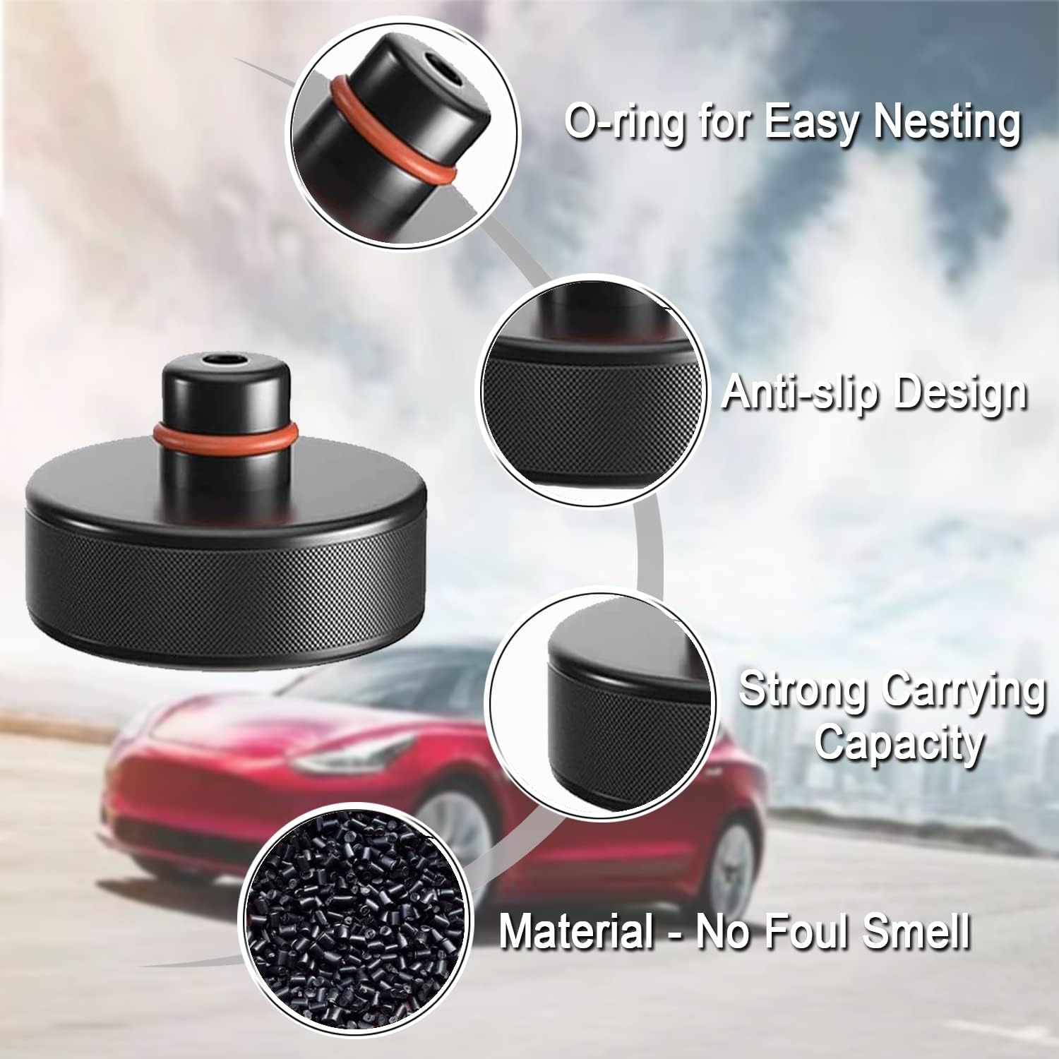 JAMATA Set 4 Tamponi Gomma Per Cric Tesla - Adattatore Sollevamento Per Model 3/Y/X/S Con Custodia