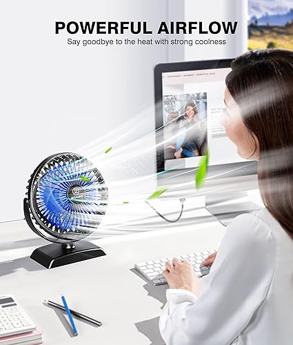 Miniatura 2 de JZCreater Mini ventilador de escritorio, funcionamiento ultrasilencioso de 3 velocidades, ventilador de refrigeración USB portátil para escritorio