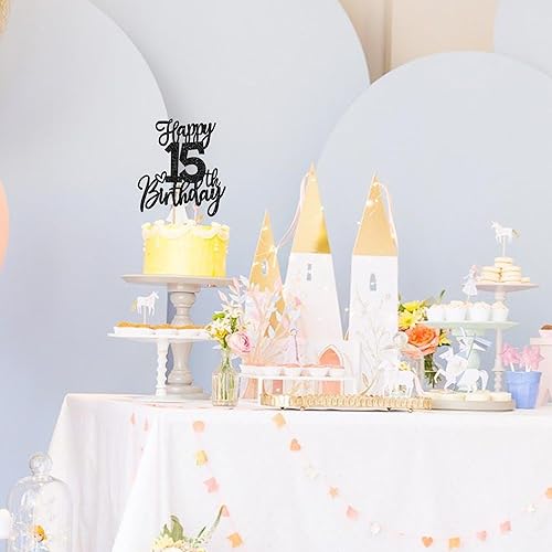 Miniatura 6 de 1 pieza de decoración de pastel de feliz cumpleaños 15 con purpurina para dulces 15 años, decoración de pasteles para cumpleaños de 15 años,