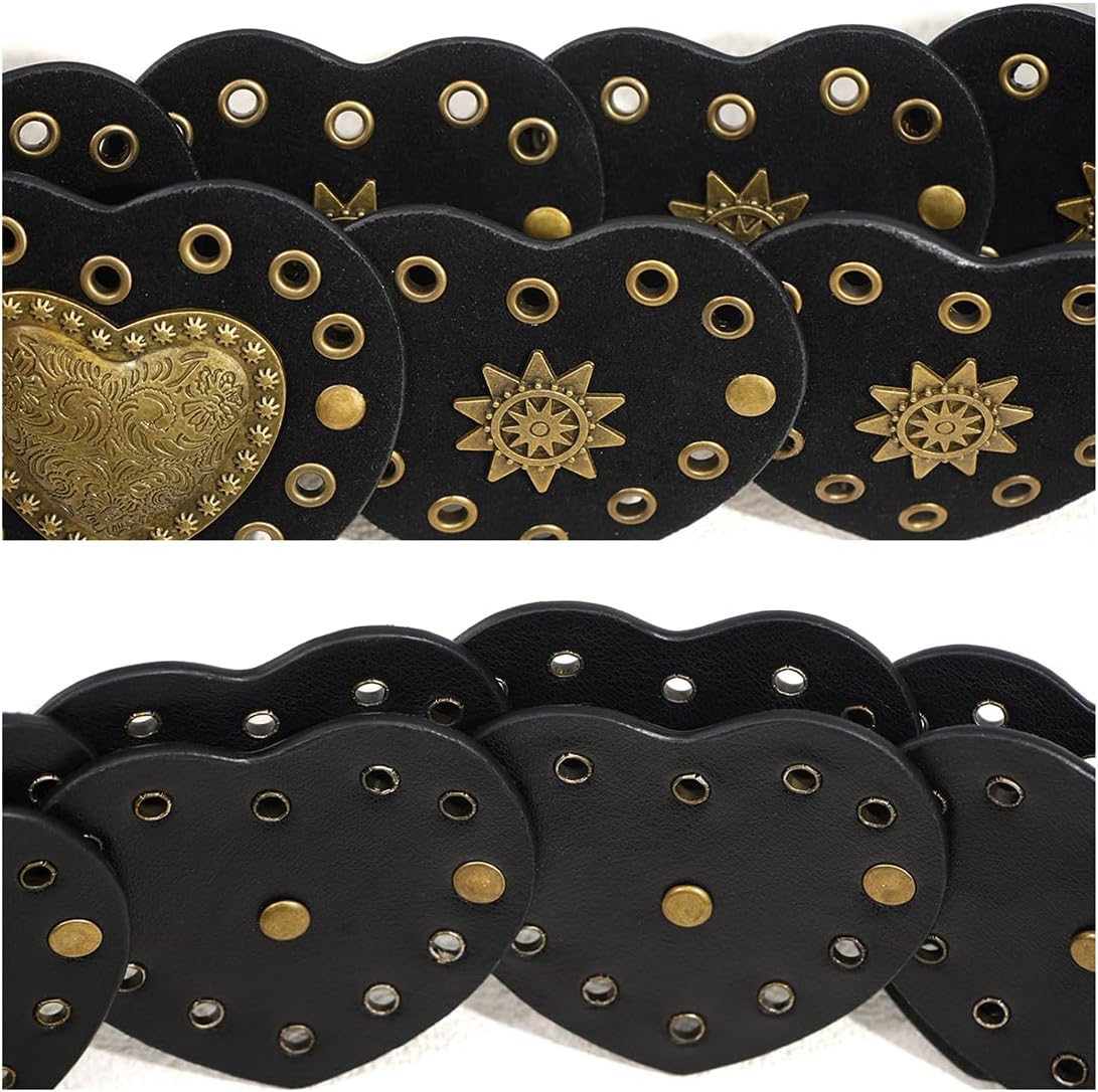 Wide Disc Belt for Women Vintage Leather Hollow Out Round Belt Western Waist Belt