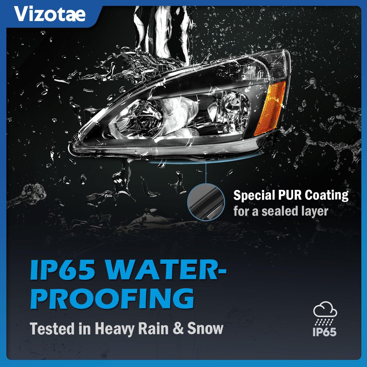 Headlights Assembly for 2003-2007 Honda Accord Halogen Headlamp Replacement, High/Low Beam W/Bulbs, Driver & Passenger Side