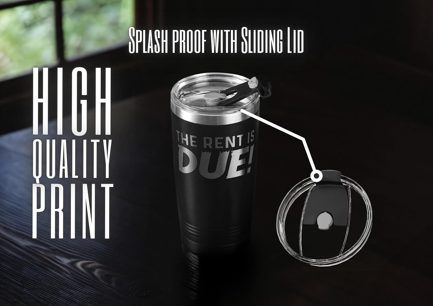 Onebttl Landlord Gifts for Men, Landlord Travel Coffee Mug, Stainless Steel Insulated Tumbler with Lid and Straw, 20oz/590ml, The Rent Is Due
