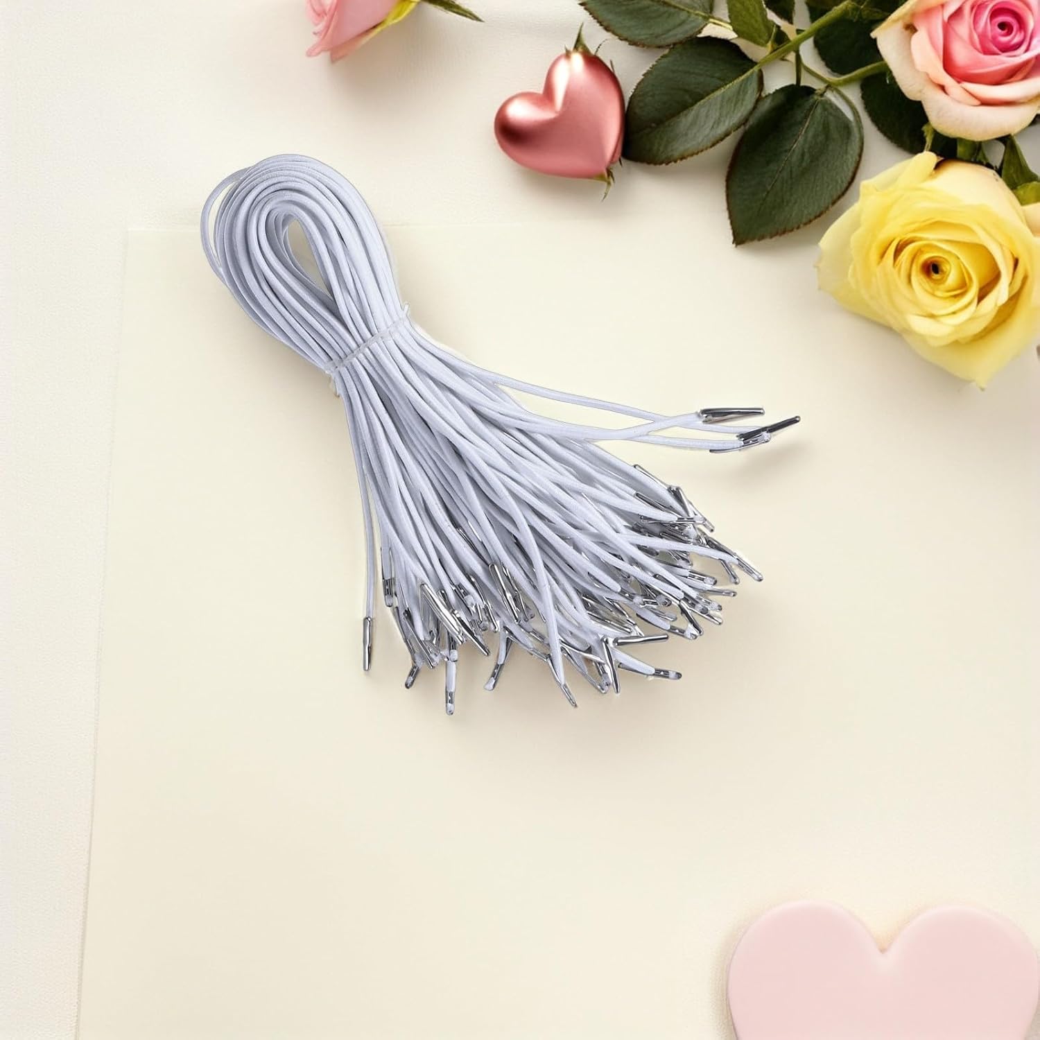 MAGICLULU 100pcs Elastic Barbed Cord with Smooth Barbs and Metal Fasteners for Masks and Folders, Easy to Use Elastic Hanging Rope for DIY Arts Crafts and Book Binding