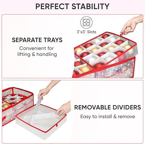 Miniatura 3 de BALEINE Caja de almacenamiento de plástico para adornos de Navidad con divisores, contenedor grande de almacenamiento de adornos para adornos