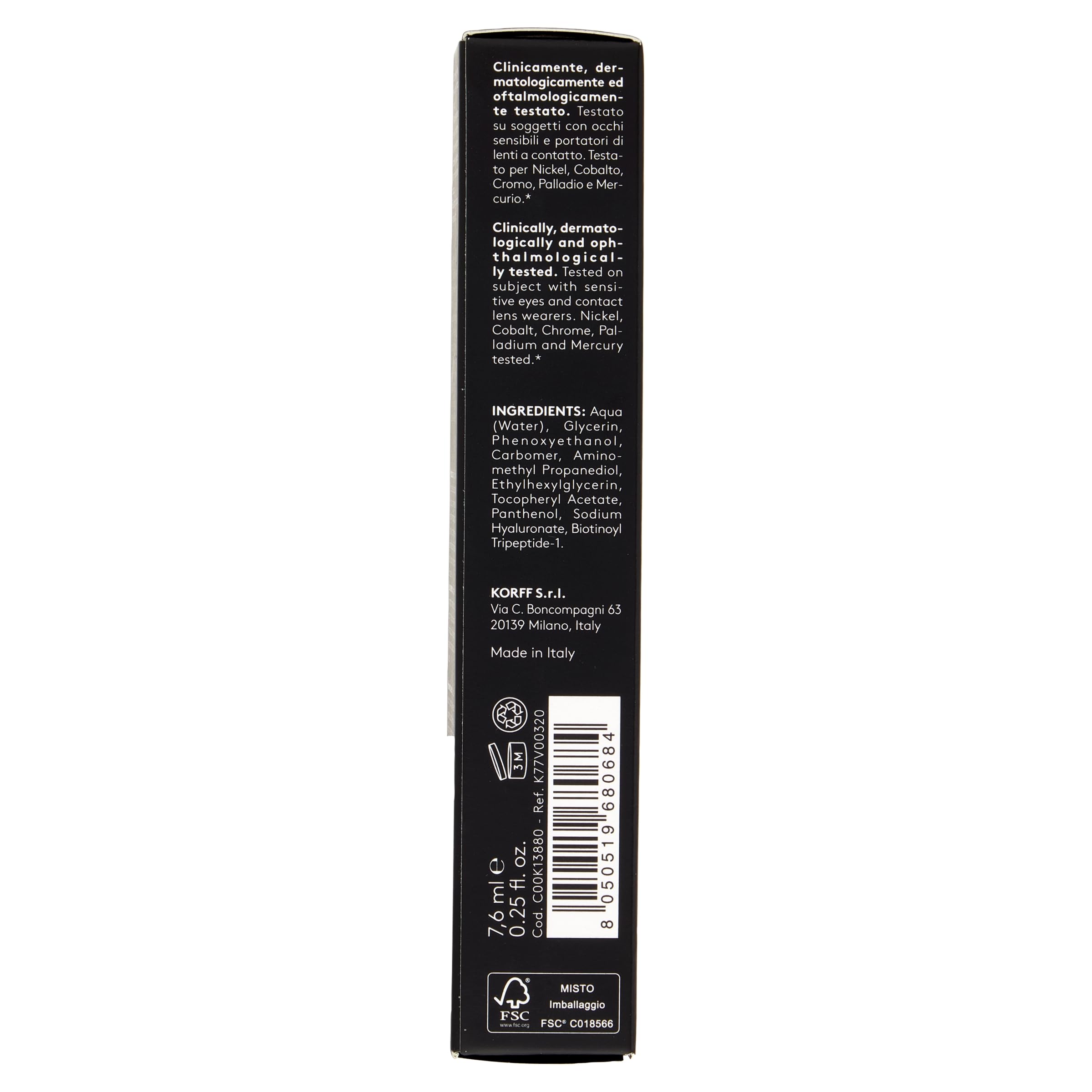 Korff Powerlash Mascara Rinforzante, Trattamento in Siero per Ciglia, Cura per rafforzare la crescita delle ciglia, 7.6 ml