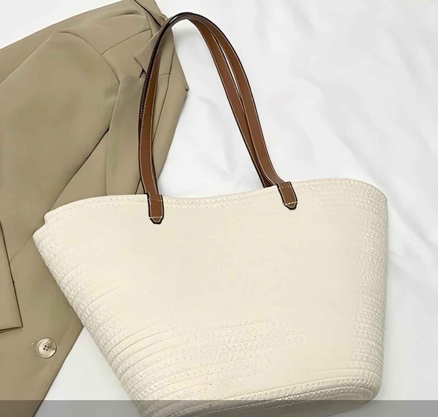 Tote Bag for Seaside Vacation,Lightweight Large Capacity Woven Bag for Women,Leather Handles, Summer Beach (Shoulder,Handbag)