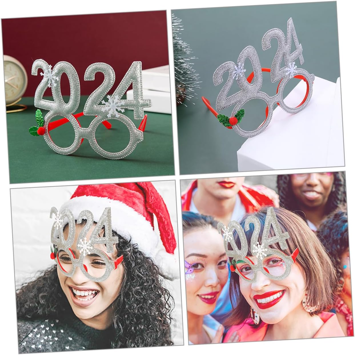 Generic Christmas Glasses Silver Frame Xmas Party Favors Photobooth Props for Adults and Holiday Decoration