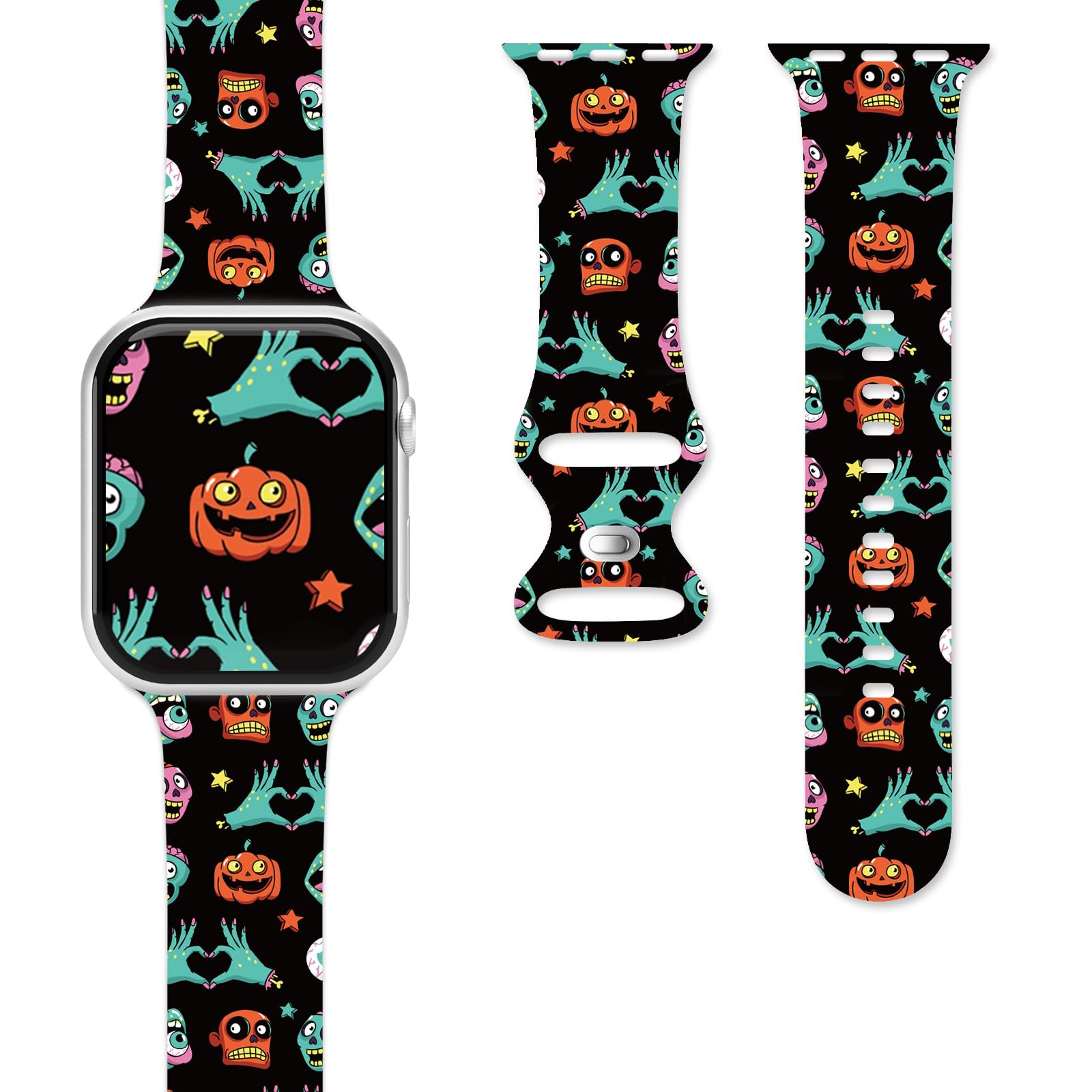 Halloween Watch Bands for Apple Watch Band 38/40/41/42/44/49mm for Men Women, Silicone Waterproof Adjustable Printed Smartwatch Strap for iWatch