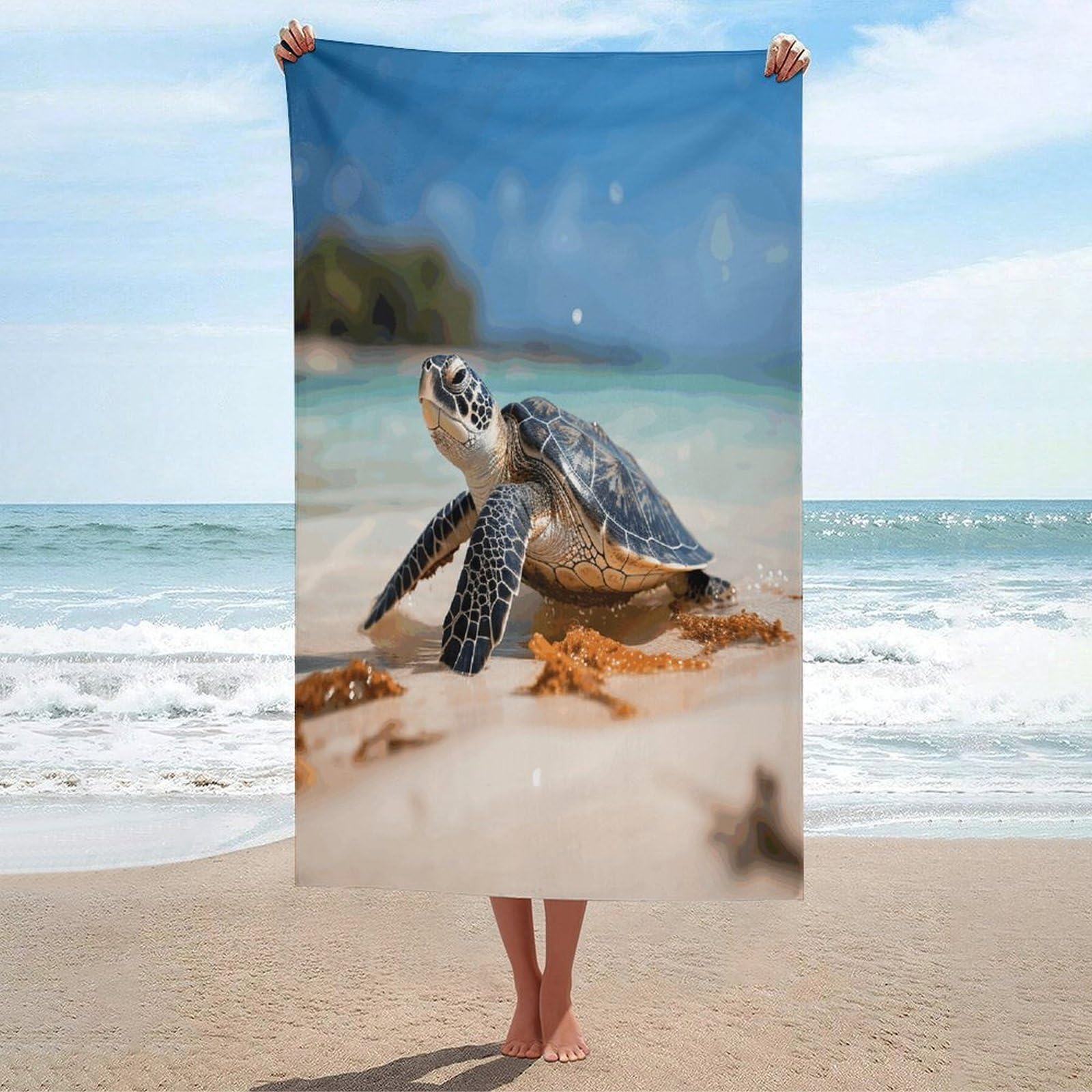 Adfgyerh Unisex Style Sea Turtle On The Beach Bath Towels Beach Towel Lightweight Quick Dry, Bath Towel For Travel Sports Pool Swimming Bath Camping Yoga Adults130x80cm