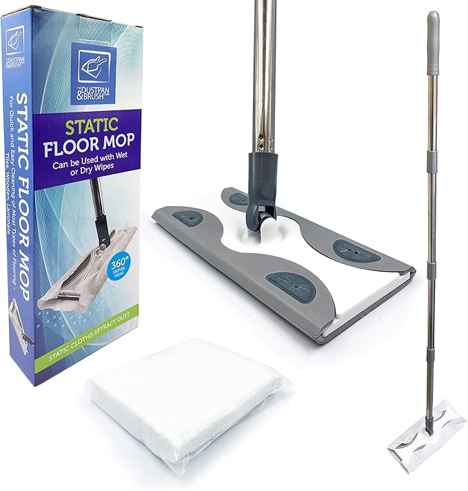 Static Floor Wipes Mop, Flat Mop with Disposable Floor Wipes for Quick