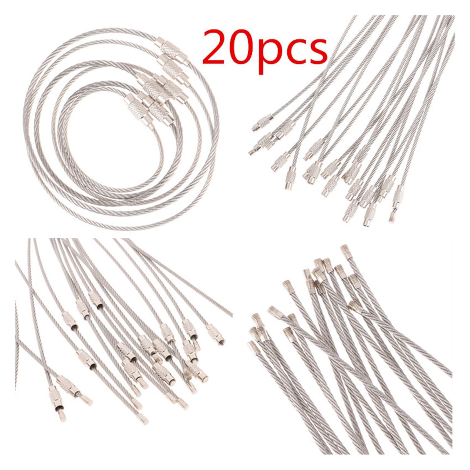 Cable llavero de alambre, 20 piezas llavero de cuerda de alambre de acero inoxidable, etiqueta de cuerda, llavero de alambre, mosquetón, Cable, bloqueo de llave, piezas de senderismo al aire libre(1.5
