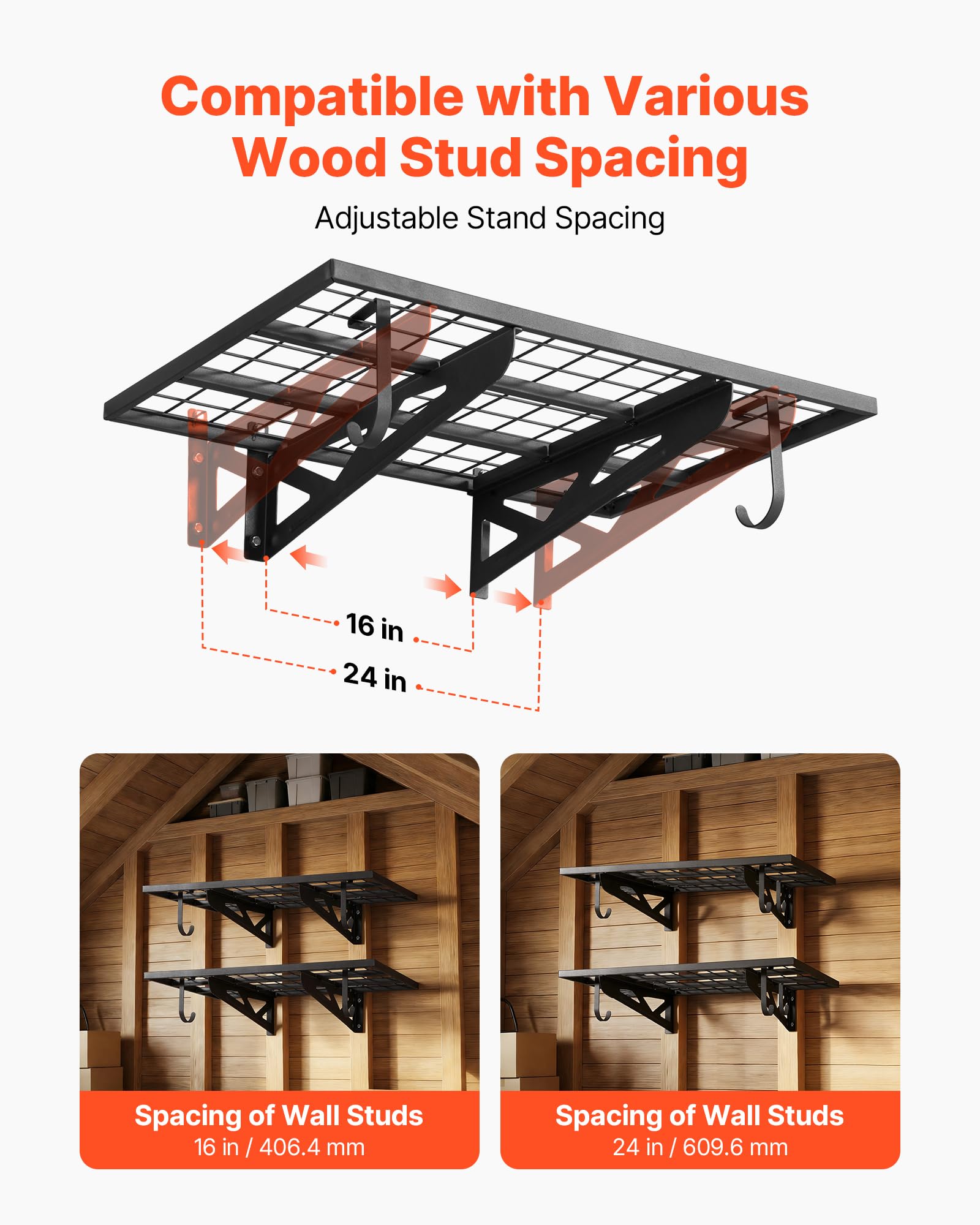VEVOR 2er-Set Garagenregal 914x620x210 mm Werkzeugaufbewahrung 113 kg pro Schicht Werkzeughalter mit Haken 914x620 mm Regalfläche Aufbewahrungsregale Metallregal Werkzeug Organizer Wandregale