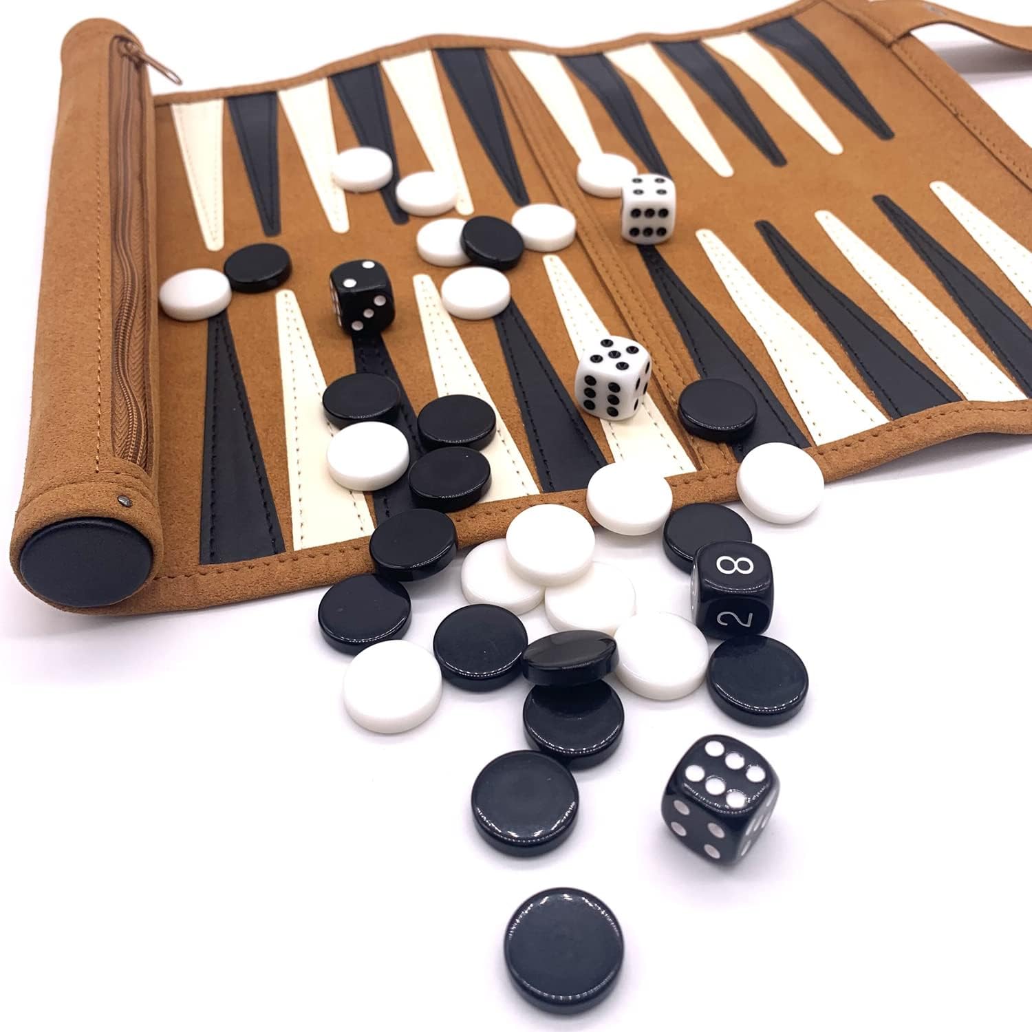 Roll-up Portable Suede Backgammon Game Set, Foldable Travel Backgammon Games, Portable Lightweight Backgammon Game (Brown)
