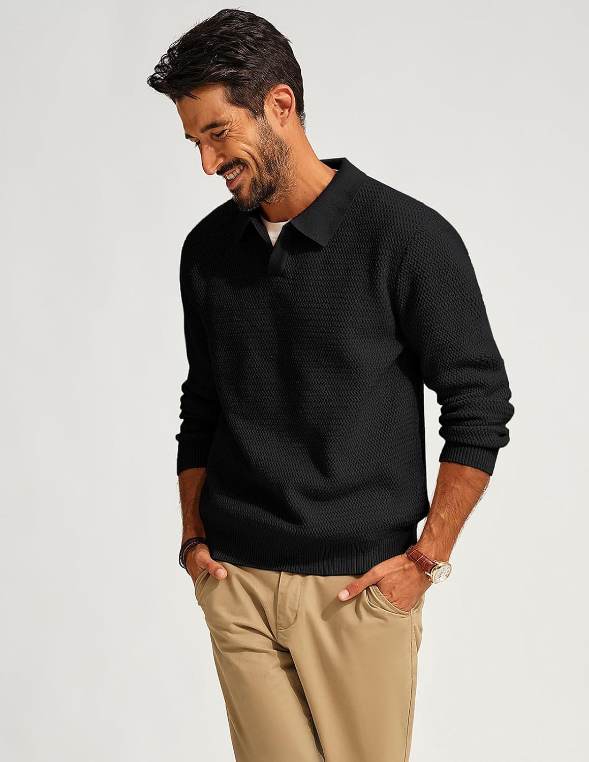PJ PAUL JONES Mens Sweater V Neck Pullover Sweater Long Sleeve Cable Knit Textured Sweater - Image 2