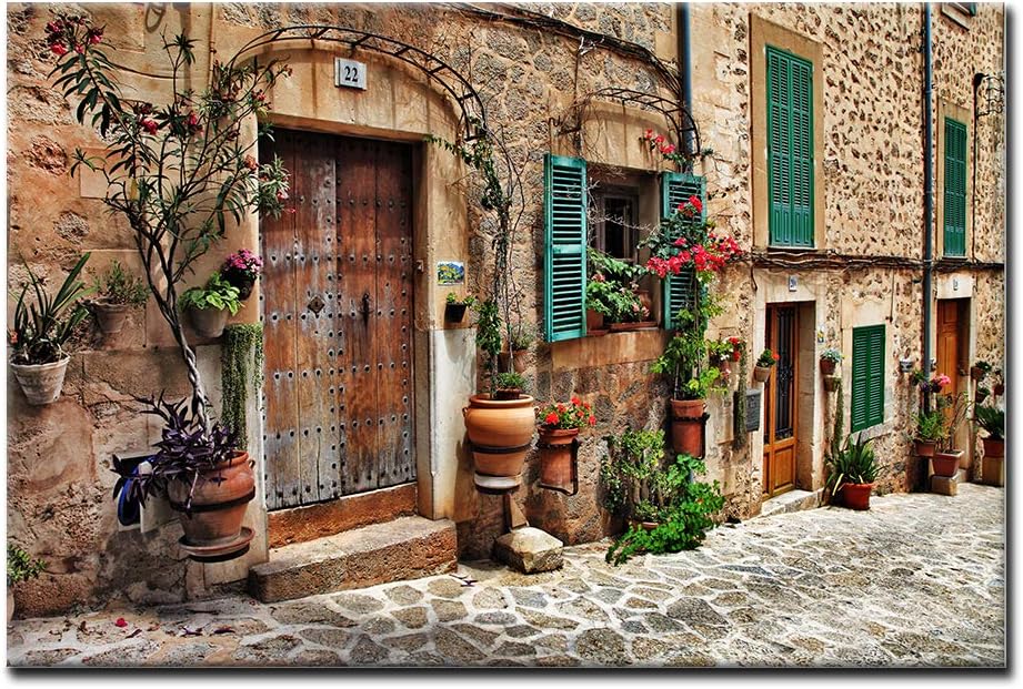 Tuscan Wall Art Italian Streets of Old Mediterranean Canvas Wall Art Painting The Picture Print On Canvas Architecture Pictures for Home Decor Decoration Gift