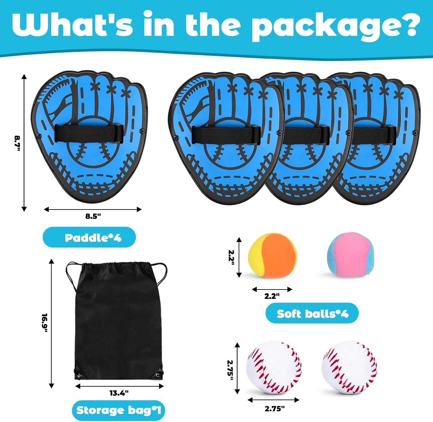BOOSTEADY Set da Gioco con Palle Appiccicose, Gioco di Lancio e Presa con 4 Palle Adesive, Razze a Forma di Guanto da Baseball, Gioco all'Aperto per Adolescente