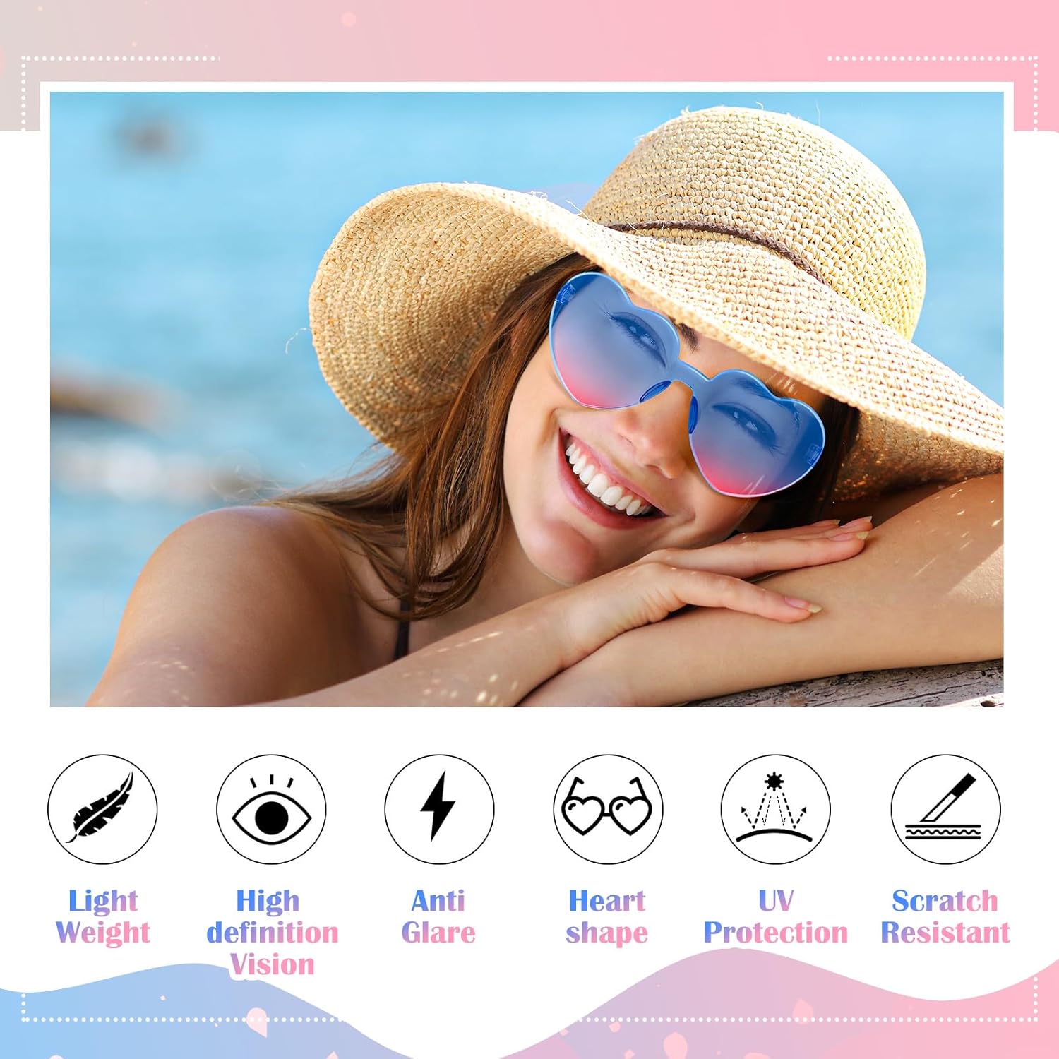 Frienda 8 Pairs Heart Shaped Sunglasses for Women Rimless Heart Glasses Candy Color Sunglasses for Party Favor - Image 4