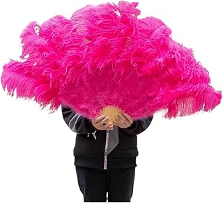 Abanico de plumas plegable Flapper, Abanico colorido de plumas de avestruz for fiesta, celebración de boda, espectáculo de danza del vientre, abanico decorativo de 13 plumas moradas(Rose Pink)