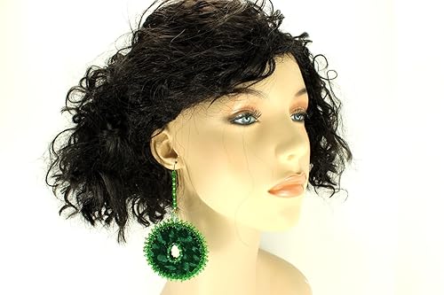 Miniatura 7 de Green Silver Velvet Leopard Print Crystal Beaded Earrings Long Short Reversible Styles Statement Party Holiday Round Circle Hoop Fashion Earrings