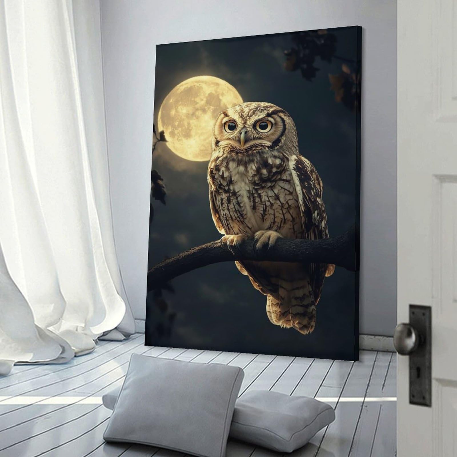 Junmoney Owl Under Full Moon Room Decor Wall Art 20x30inch(50x75cm), for Entrance Walls, Hall Decor Or Foyers, A Neat Decor Update for Hallways