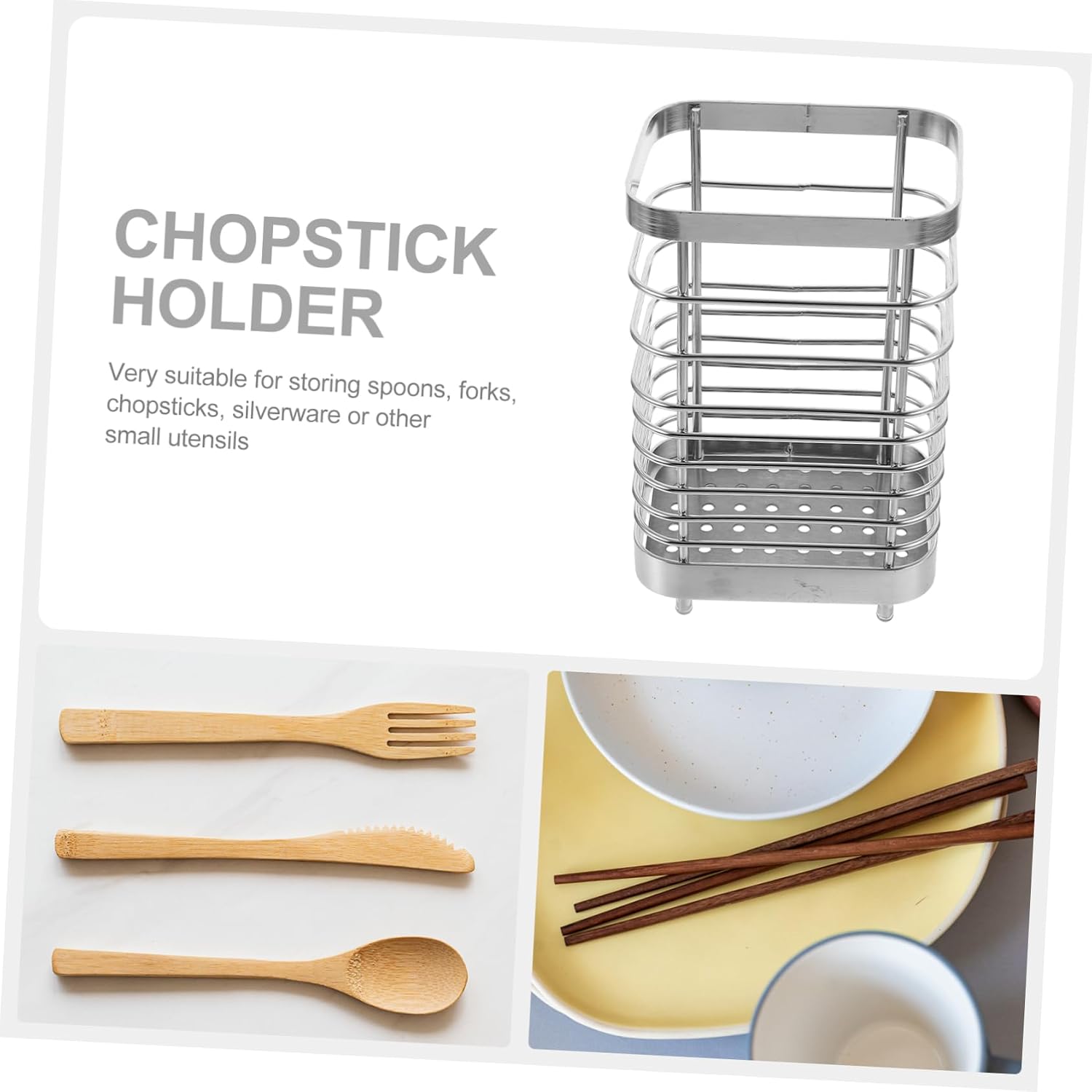 BESTYASH Wall Mounted Chopstick Holder Cutlery Organizer with Drainage Stylish Utensil Drying Rack for Kitchen Countertop Space Saving Spoon and Fork Storage