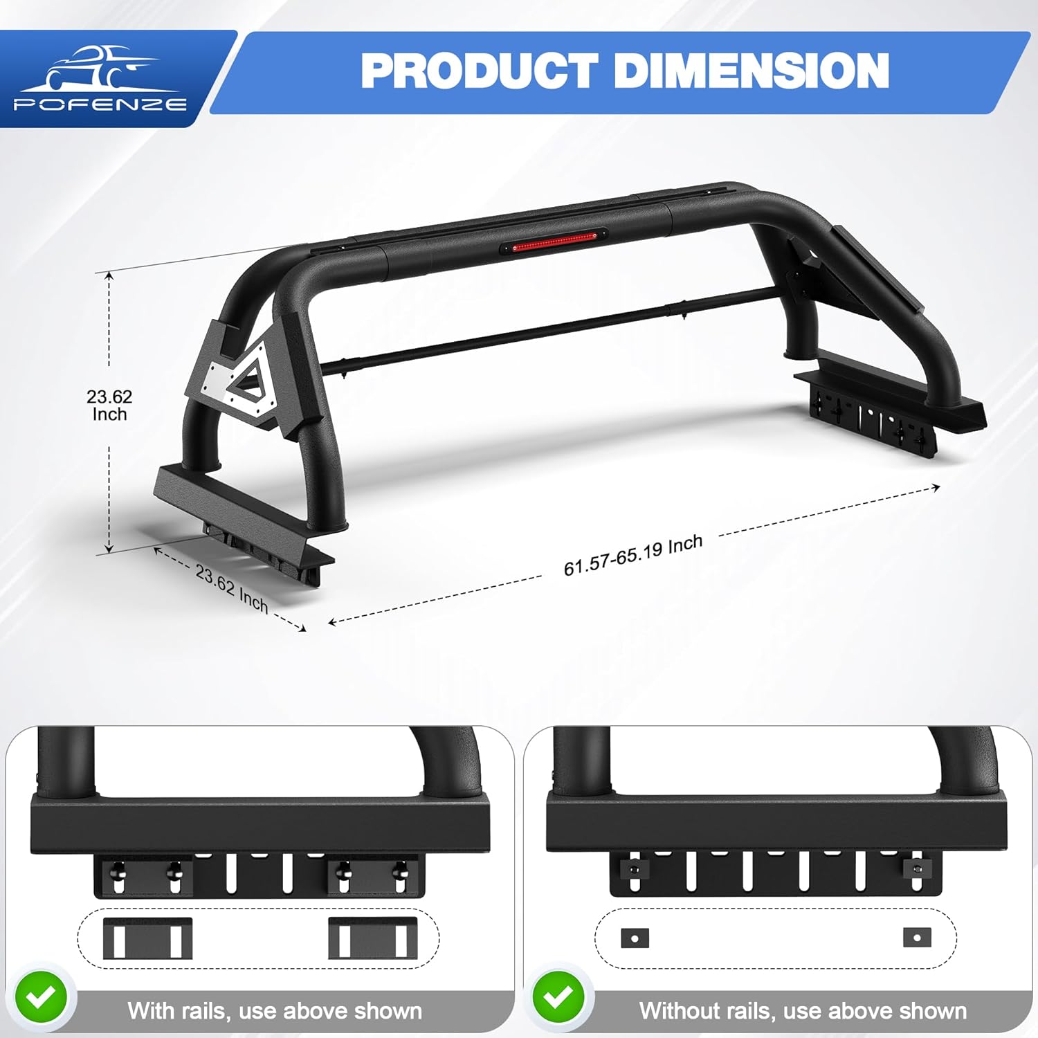 Truck Roll Bar with Cargo Support for Full Size Pickup Trucks, Adjustable Steel Chase Rack Sport Bar for F150, Ram, Silverado, Sierra, Tundra, Titan, Sequoia