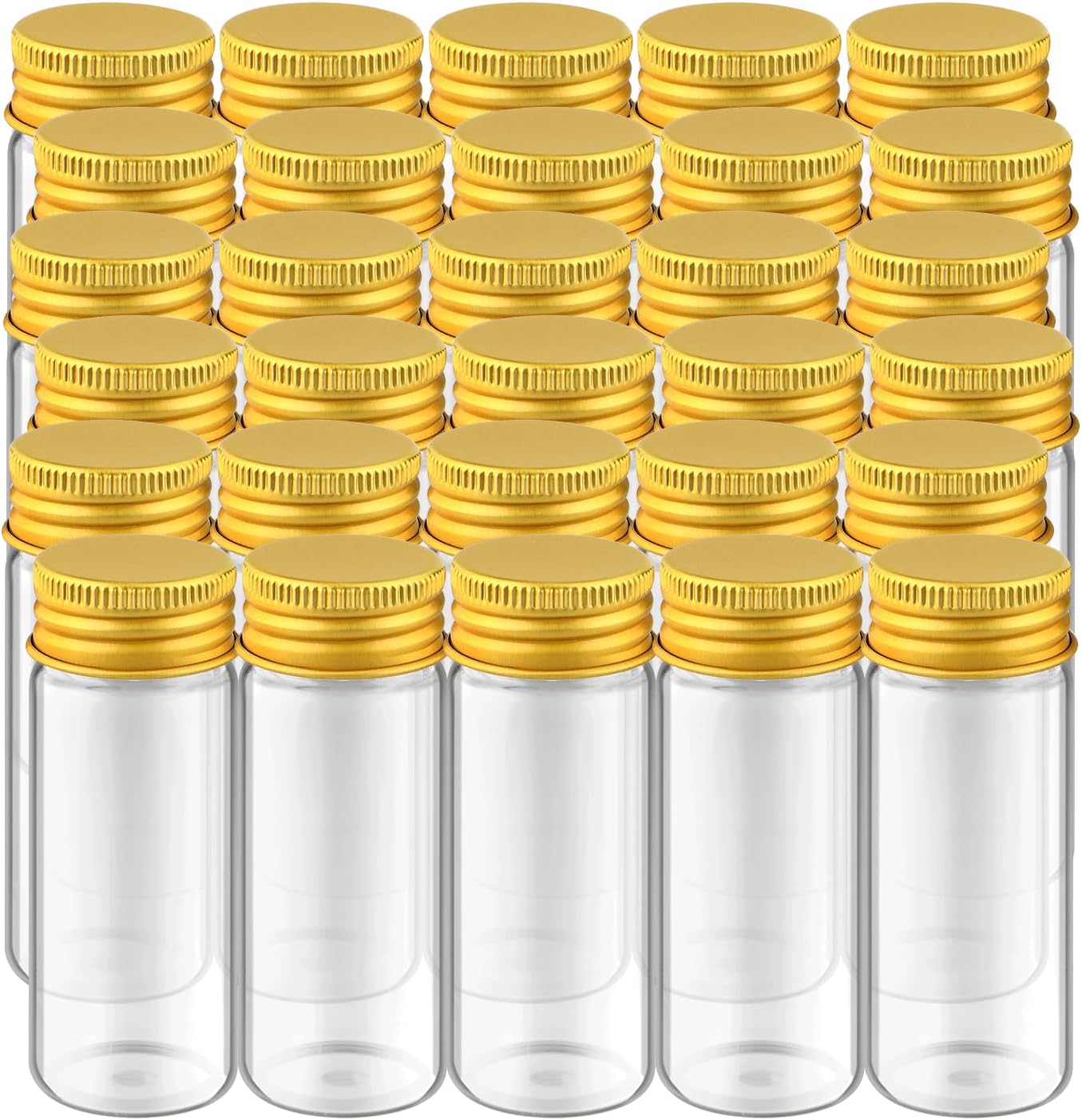 30 Pcs Empty Clear Glass Vials With Aluminum Lids Small Glass Bottles Sample Bottles Seal Jar Storage Containers For Liquid Powder Cosmetic DIY Art Craft (gold lids, 40ml/1.3oz)