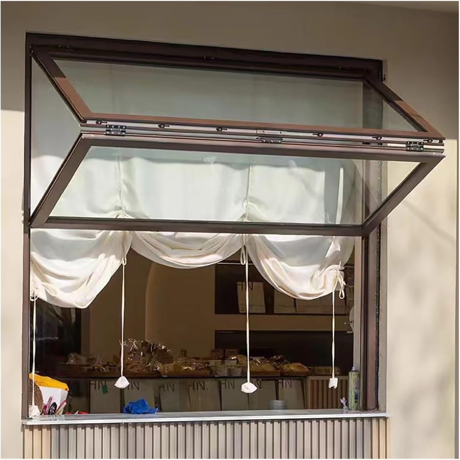 Concession Window Aluminum Alloy Food Truck Service with Horizontal Sliding Screen Windows,Upward Folding Serving Window for Kitchen Ventilation, White Aluminum Frame Custom Size Concession