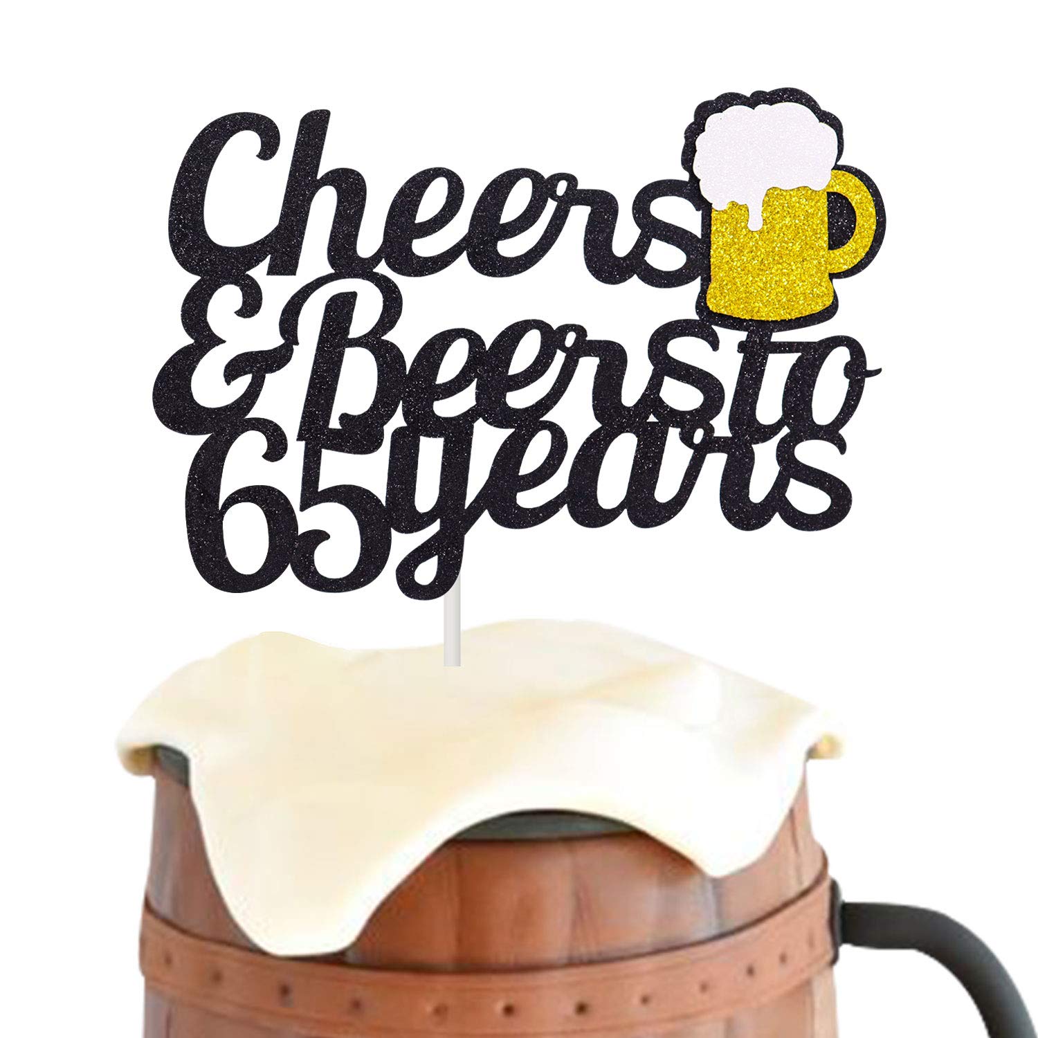 Gyufise Tortenaufsatz Zum 65. Geburtstag – Glitzerndes Cake Topper In Schwarz/Gold Mit 'Cheers To 65 Years'
