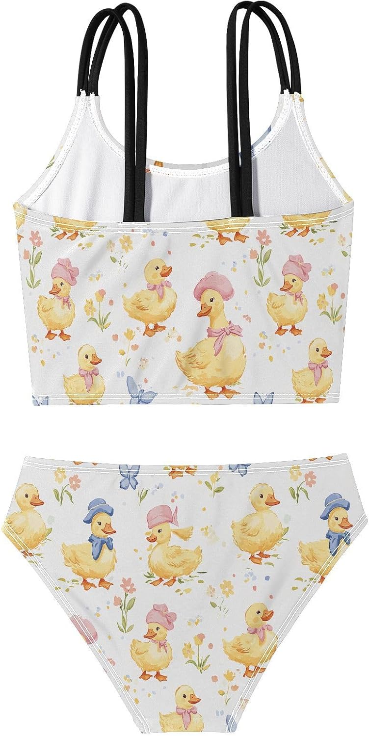 visesunny Girls Two Piece Swimsuits Cute Duckling Hat Girl's Bikini Sets Bathing Suits for Girls Size 5-12Y