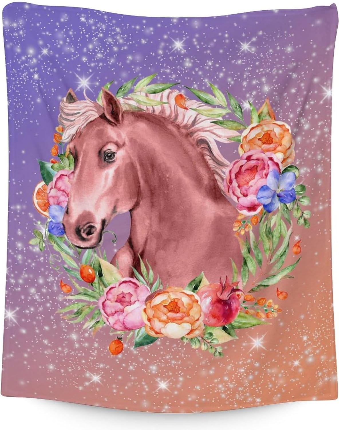 Horse Blanket Gifts - 60x80 Inches Cute Throw for Girls & Boys - Black Soft Fuzzy Plush Horse Blankets for Bed, Couch, Living Room