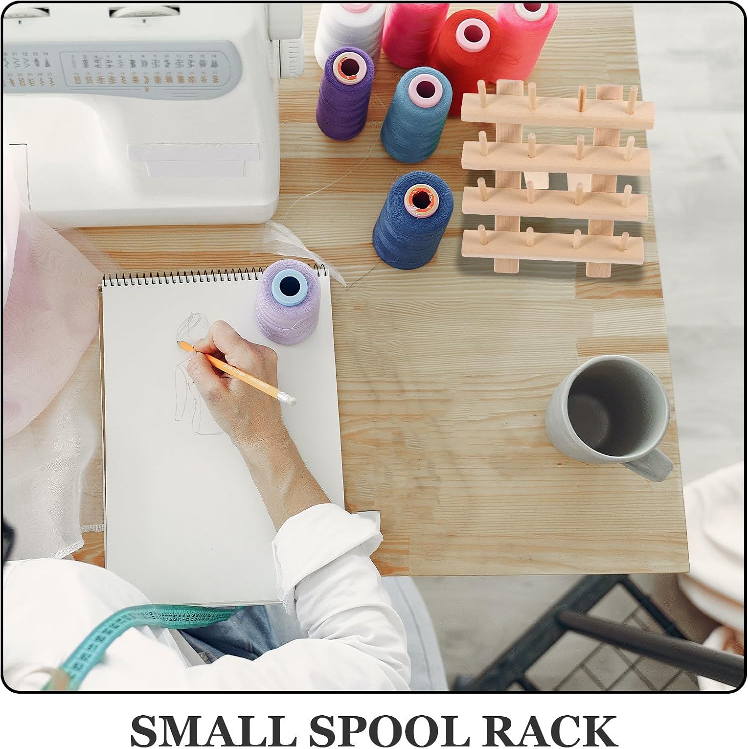 Wood Thread Rack for Sewing and Embroidery Compact Organizer image 3
