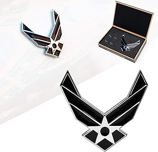 Dsycar 3D Metal Badge Black US Air Force Chrome Auto Emblem Car Decal Military USAF Sticker - Bonus 4 Air Force Logo Tire Valve Stem Caps (Black Air Force Emblem)