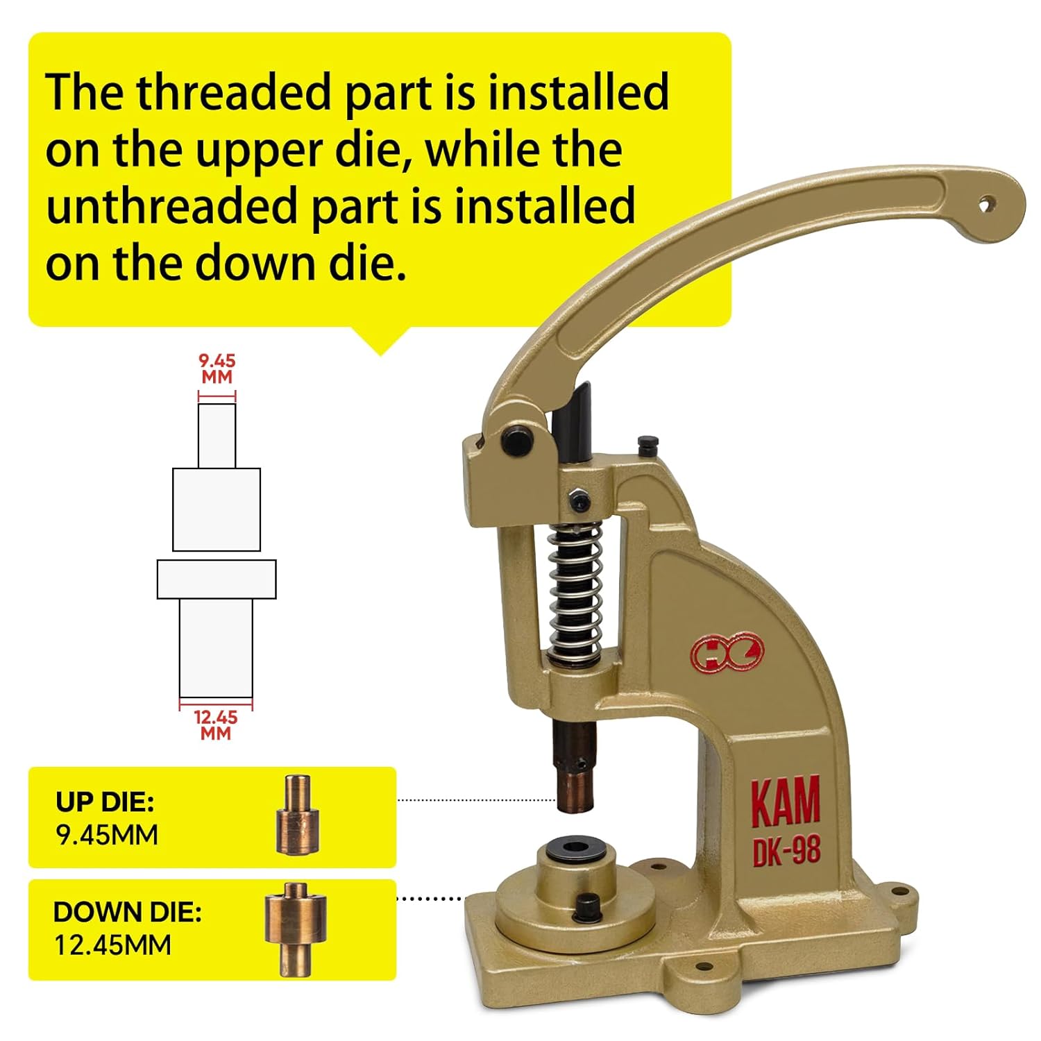 Grommet with die 1/8" (4mm)-1+3/16" (30mm).Eyelet with die Setter.Setting dies for Universal KAM Hand Press Machine DK93 and DK98. 24 sizes are aviliable (DK-98/1/2"/13mm/Black/300sets)