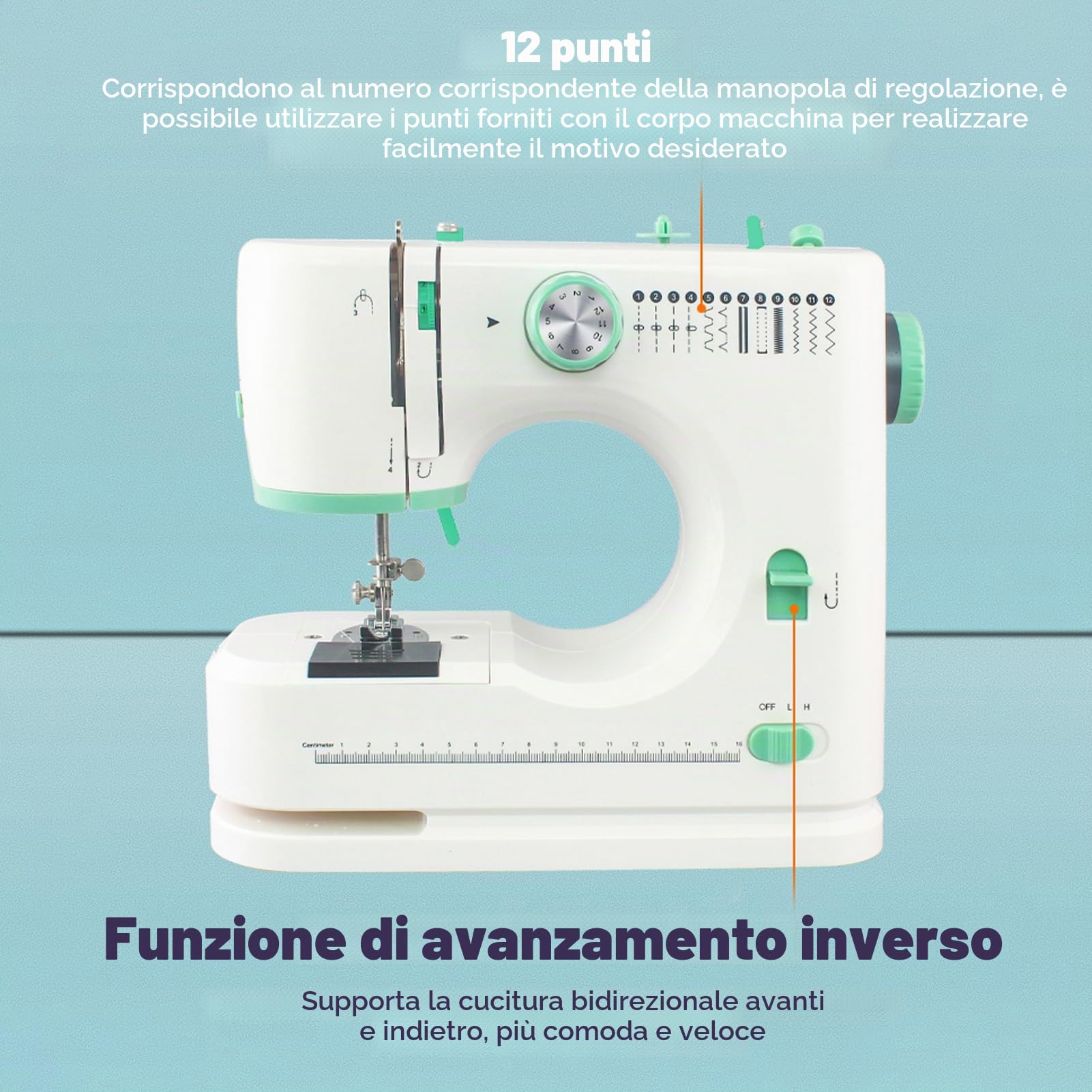 520 Macchina Da Cucire Portatile, Macchina Da Cucire Multifunzione Per Principianti E Professionisti, 12 Punti, Pedali, Accessori Per Cucire, Ideale Per Vestiti, Federe E Uso Domestico