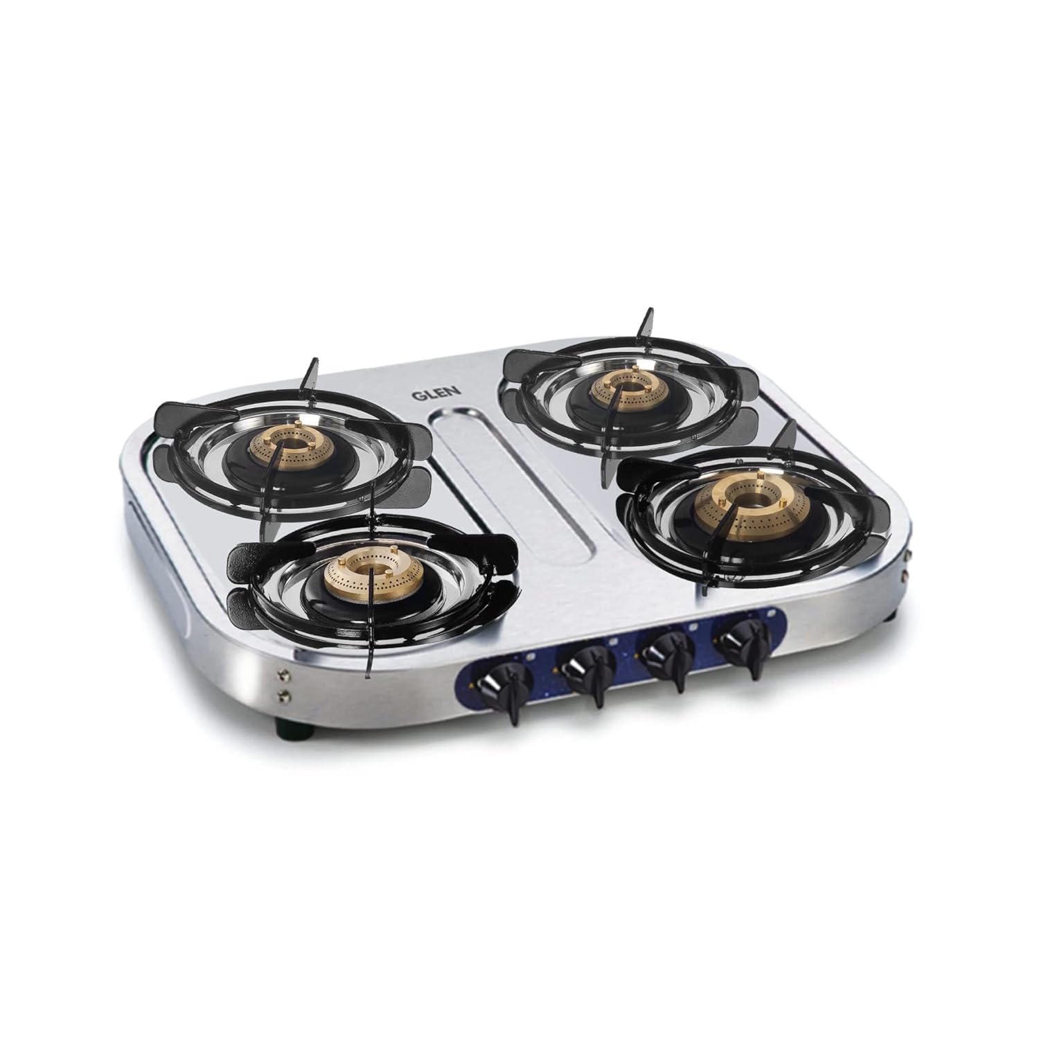 Glen 4 Burner Stainless Steel LPG Gas Stove, 2 big burners and 2 small