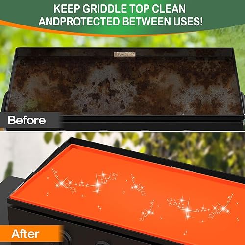 Miniatura 4 de Tapete para plancha, cubierta de silicona Blackstone, alfombrilla de 28 pulgadas, funda protectora para parrilla Blackstone, viene con cepillo de
